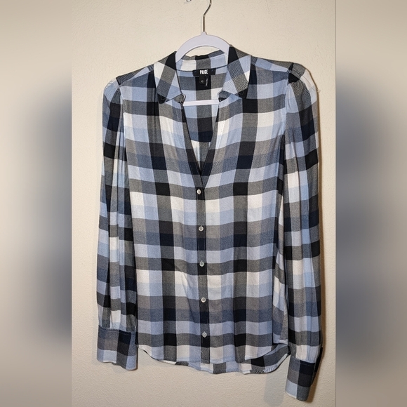 PAIGE Josslyn plaid V-Neck long sleeve button down top - Picture 2 of 7